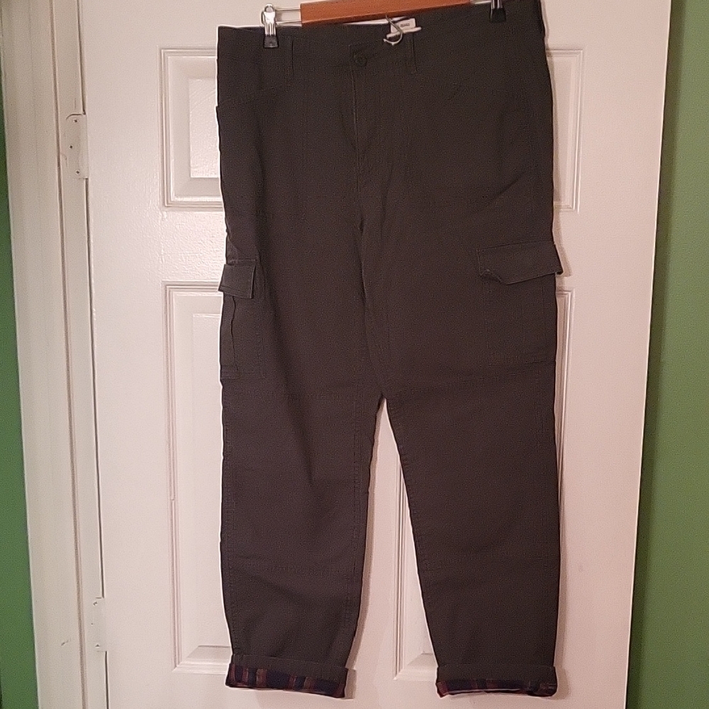 LL Bean Flannel-lined Cargo Pants - Olive Green